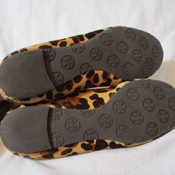 TORY BURCH REVA Leather Ballet Flats Slip On Shoes 7.5 LEOPARD Signature - Picture 7 of 7
